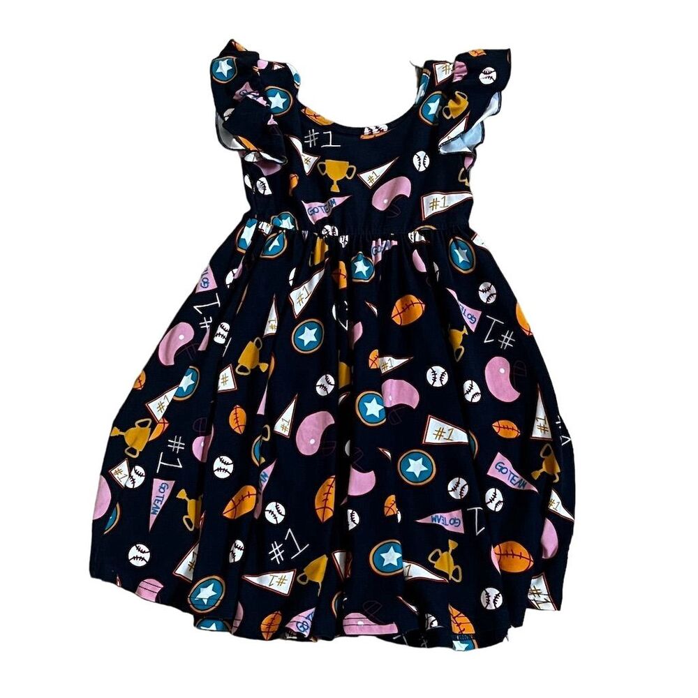 Dot Dot Smile Girls Twirl Dress Blue Sports Print Size 7 Short Sleeve